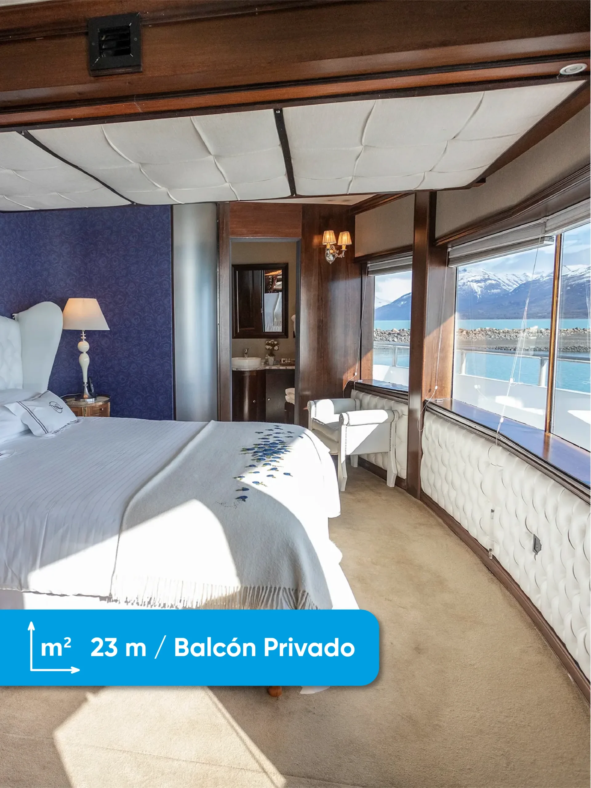 Cama de la Gran Suite del catamarán, Espíritu de los Glaciares